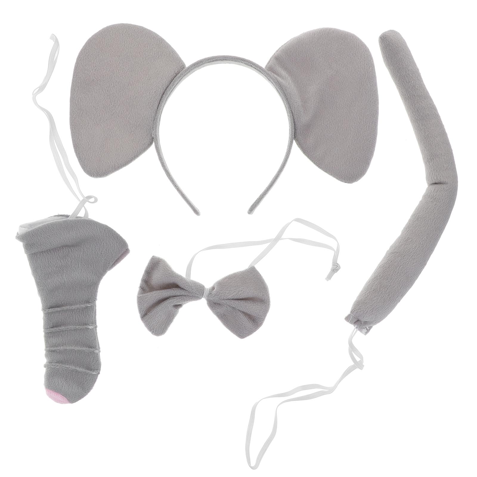 1 Set Elephant Hair Accessories Elephant Headband Ears Nose Tail Bow Tie Animal Costume Kit Accessories for Halloween Cosplay