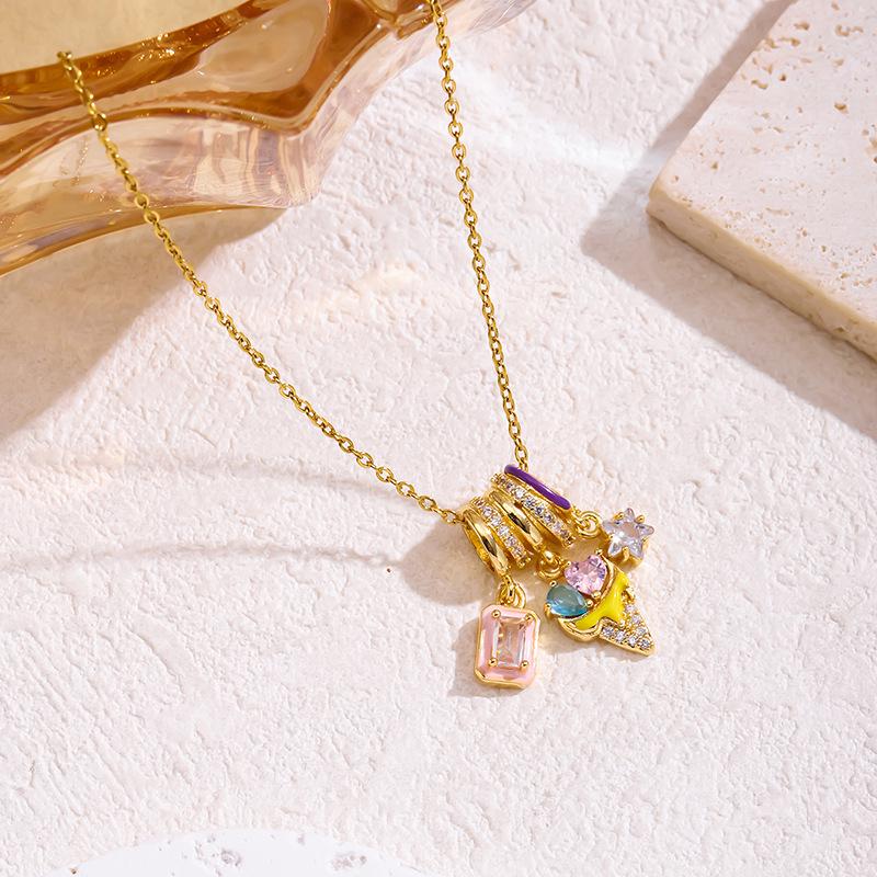2026 High-End Titanium Steel Zirconia Necklace with Micro-Paved Copper Pendant for Women
