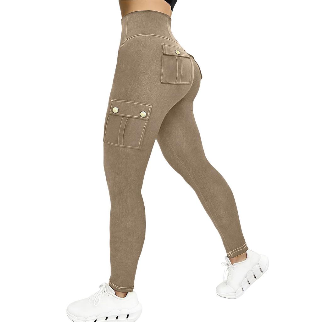 High Waist Butt Lifting Workout Leggings for Women Slim Fit Cargo Style Stretchy Athletic Pants with Pockets for Fitness Training