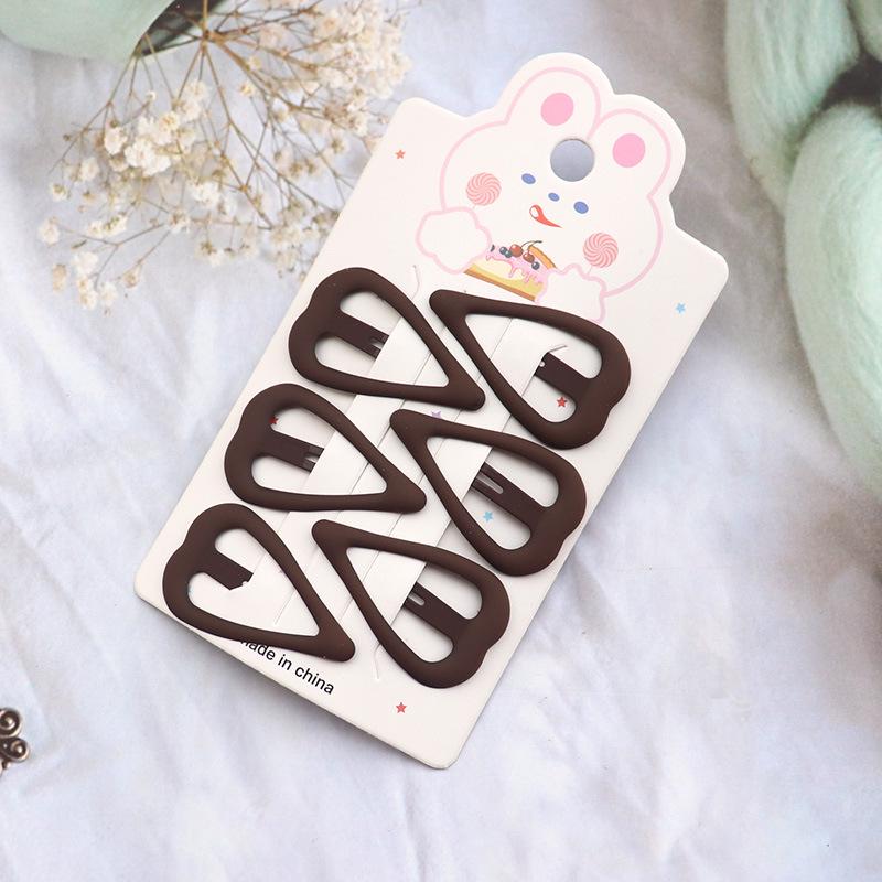 Korean Style Milk Coffee Color Hair Clip Set - Fashionable Rubber Paint Feel BB Side Clips for Girls