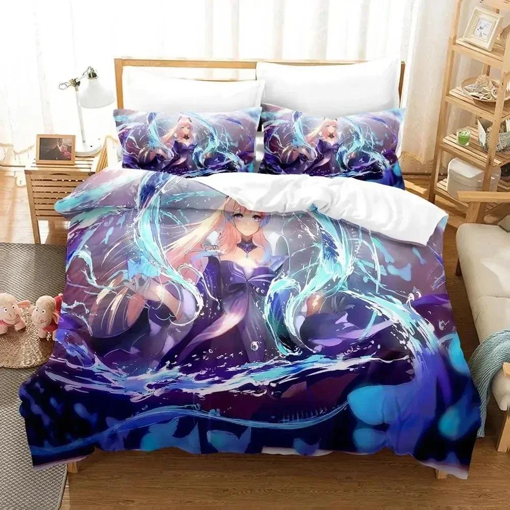 Genshin Impact Sangonomiya Kokomi Bedding Set Printed With Pillowcase Bed Duvet Cover Soft Queen King Size Bedclothes Home