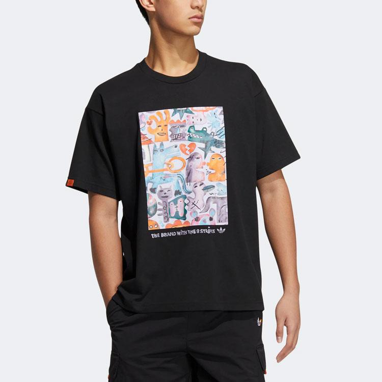 adidas Originals Trefoil SS22 Cartoon Print Sport Crew Neck Short Sleeve T-Shirt Men Tops Black HR6453