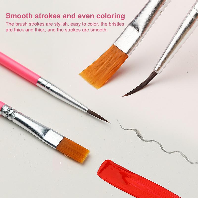 12 Pcs Painting Brushes Set Art Round Flat Hair Nylon Hair Paint Brush Pen For Oil Acrylic Watercolor School Art Supplies