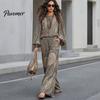 High Waisted Wide Leg Pants Boho Print 2 Piece Sets for Women, Casual Long Sleeve Top Comfortable Loose Fit Clothes Matching Sets, Summer Travel