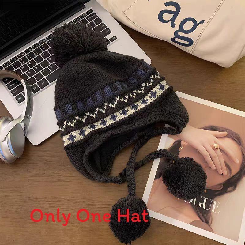 Knit Hat Women Winter Fluffy Ball Beanie With Warmth And Windproof Protection For Casual Fashion