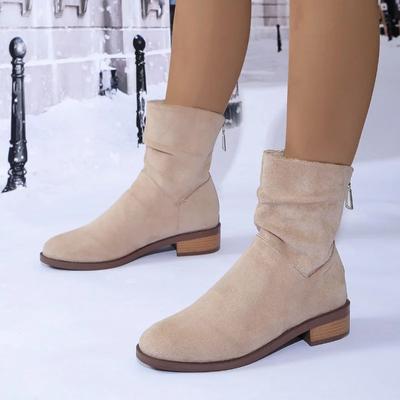 2024 Hot Sale Shoes Female Zipper Women's Boots Winter Round Toe Suede Warm Solid Short Barrel Chunky Heels Plus Size Boots