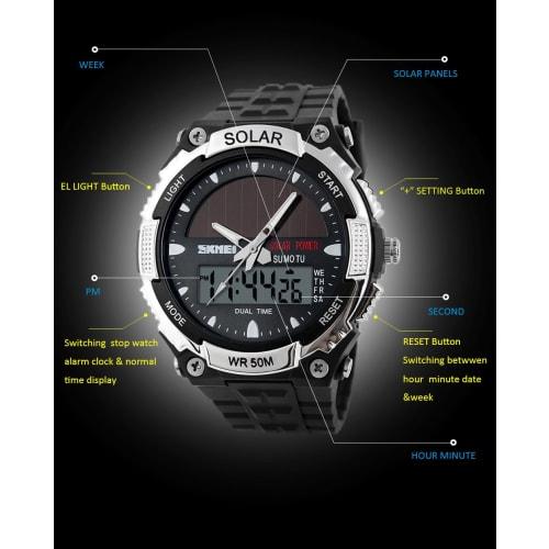 Mrignt Fashionable Silver Solar Watch for Men, Waterproof and Shock Resistant
