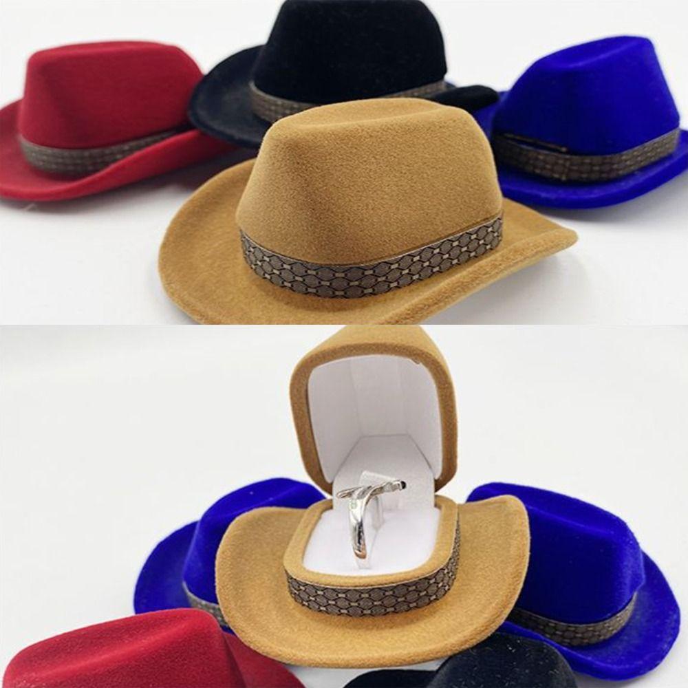 Velvet Cowboy Hat Box Retro Hat Box Jewelry Box Western Wedding Decor  Ring