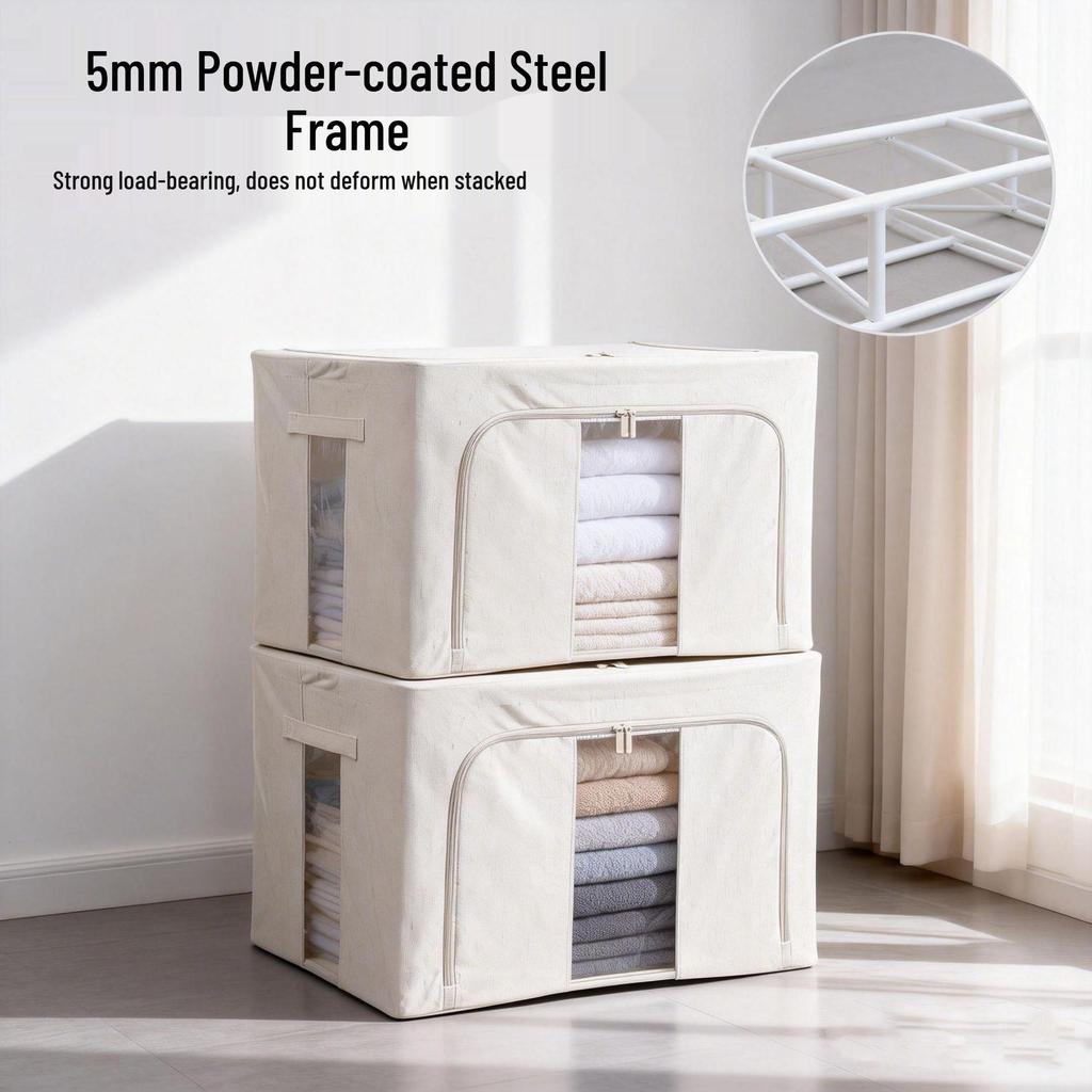 Tianshan Cotton Linen Clothes Storage Box with Steel Frame & Washable PP Board