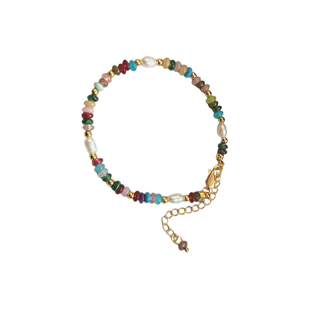 Fashionable Colorful Beads Natural Pearls Necklace Bracelet for Women Retro Gold Chain Jewelry Special Gifts Wear
