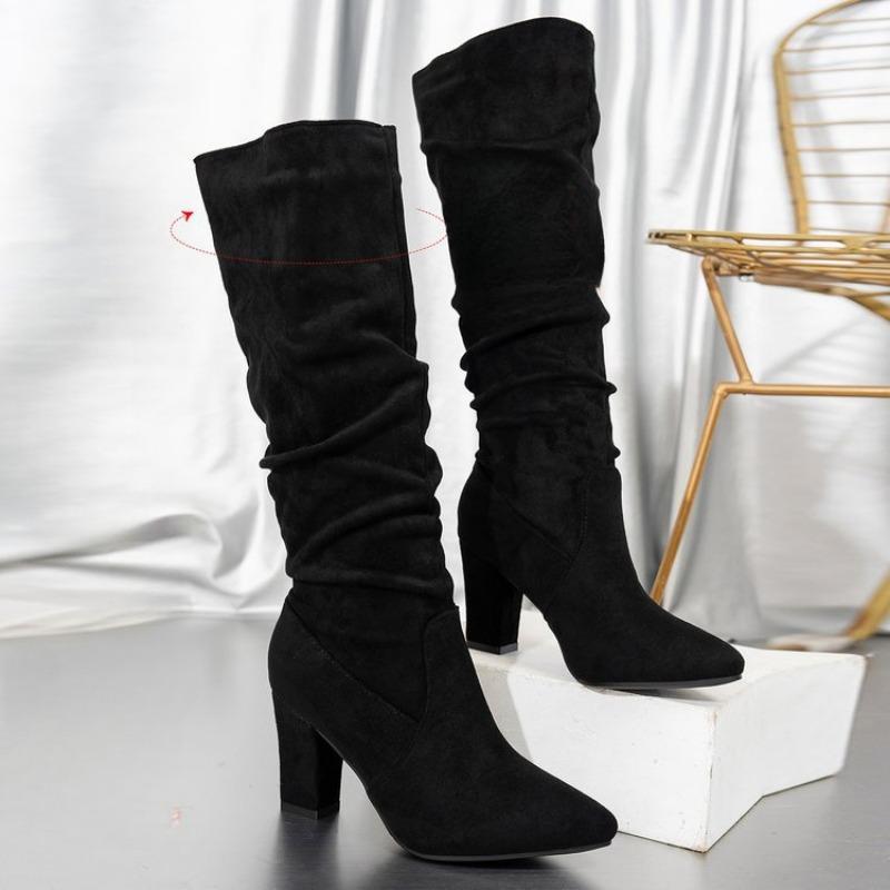 New Style Shoes Chunky Heels Pointed Toe Fashionable Women's Boots High-heeled Pile Boots Slimming Boots