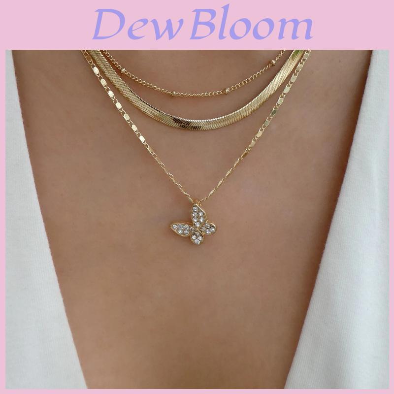 Butterfly Crystal Necklace Fashion Geometric Layered Jewelry For Women