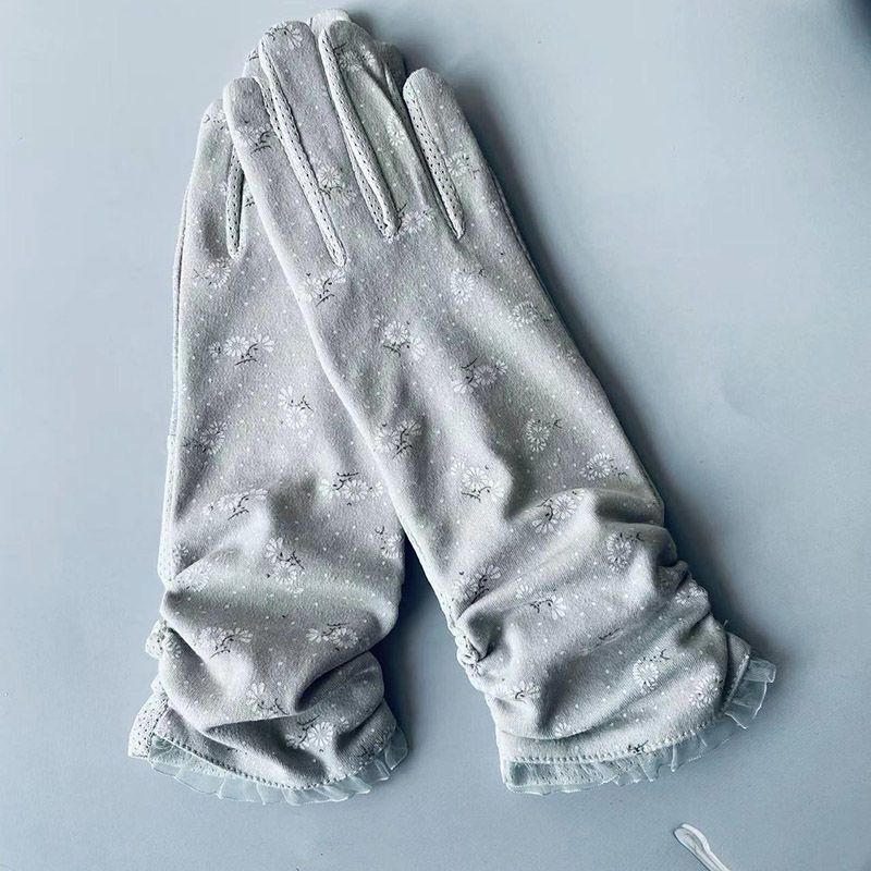 Summer Driving Sun Protection Gloves for Women Short Pure Cotton Thin Medium Long Breathable Anti Slip Floral Pattern