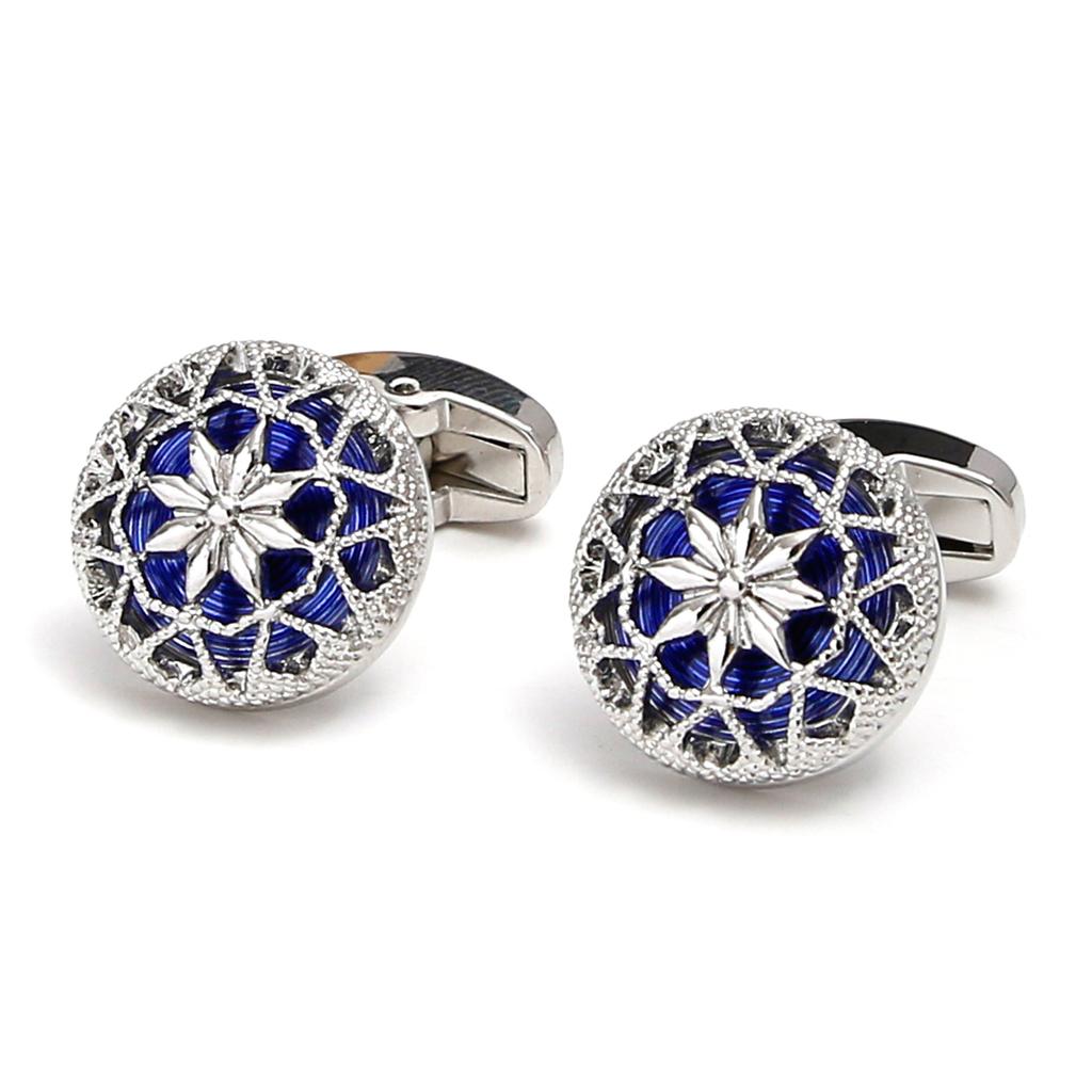 Spot wholesale exquisite creative hollow pattern design round 3 colors optional men's cufflinks, cross-border hot-selling jewelry