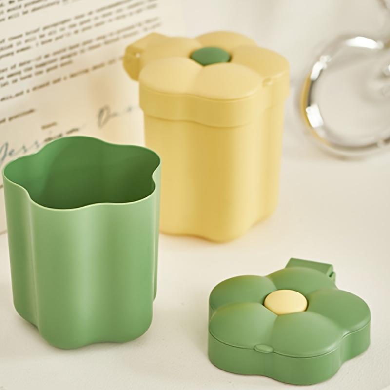 1pc Mini Flip-Top Desktop Box Can with Lid, Compact Cylindrical Plastic Design, Space-Saving Small Waste Basket for Office Desk