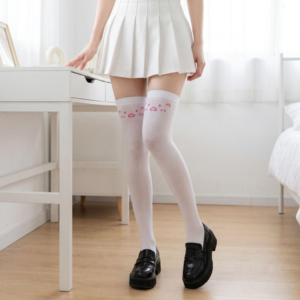 Cat Ear Kawaii Stockings Printed Design Women Long Socks Sweet Knee High Socks  Daily