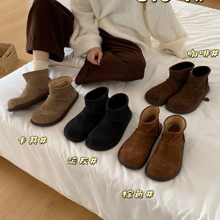 ~ Retro matte leather round head sleeve short boots for women's autumn and winter new fashion versatile thick-soled fashion boots for women