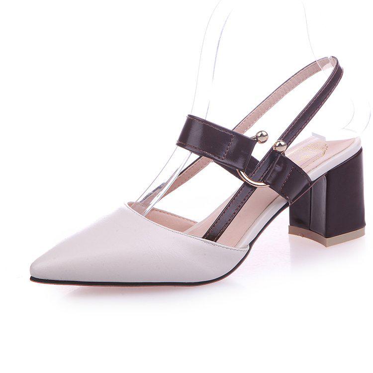 New sandals women's British fashion pointed back empty metal buckle thick heel high heels