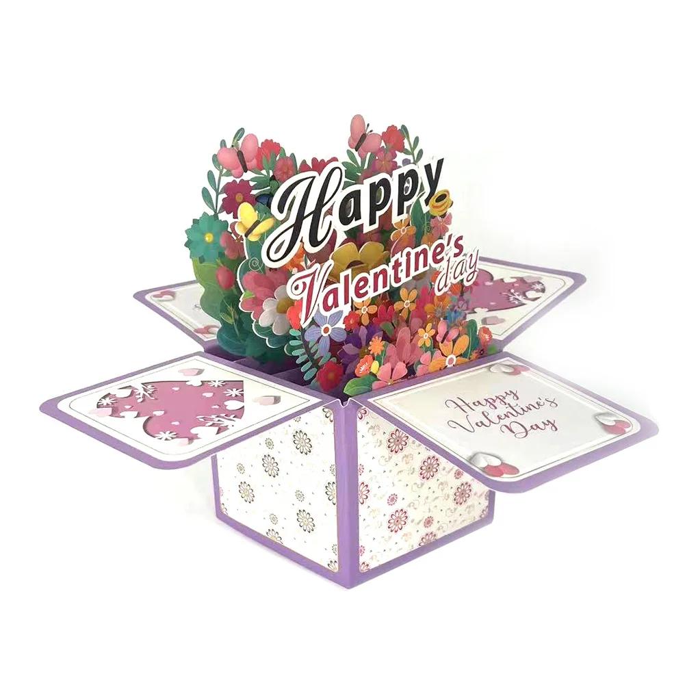 Creative Blessing Greeting Postcard 3D Pop-Up Tulips Roses Sunflowers Bouquet Card Gift For Her Friend Lover