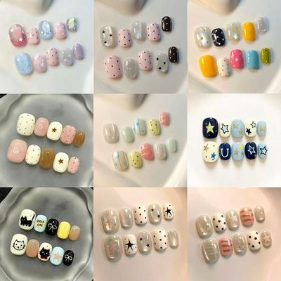 10 Pcs Short Oval Colorful Polka Dot Press On Nails Dopamine Fresh Detachable Fake Nail Art