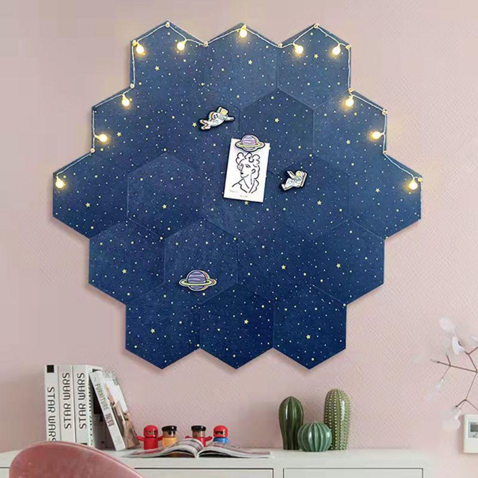 Hexagonal Starry Sky Felt Cork Board - Creative Wall Sticker & Message Board Dark Blue Moon