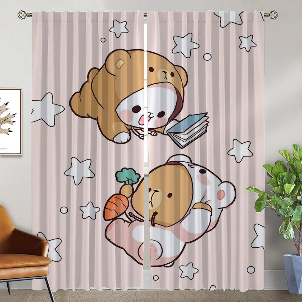 Kawaii Björn Eleganta Rumsgardiner för Vardagsrum Halloween Dekoration Mörkläggningsgardin Heminredningsgardiner 2 Delar Skärmar