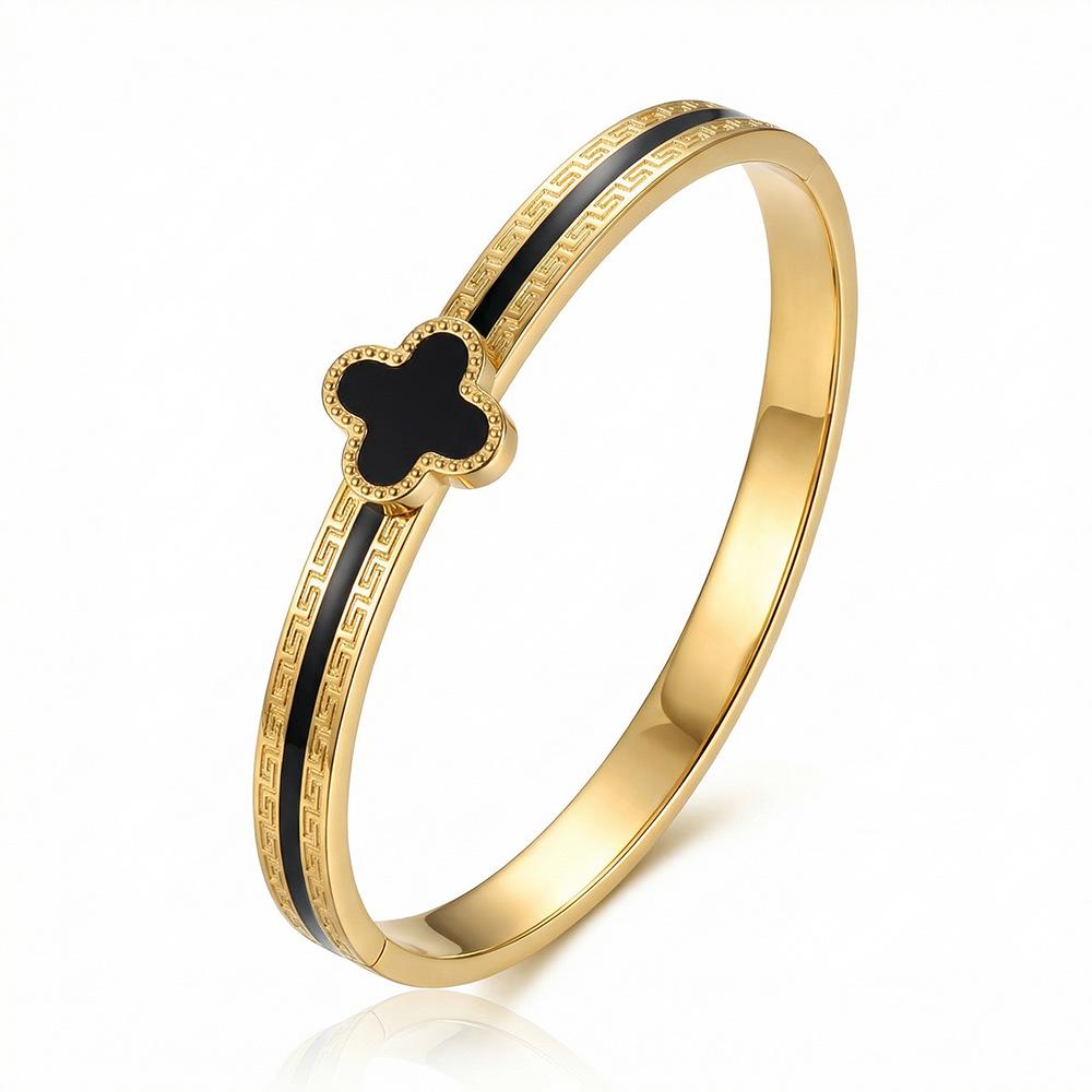 Γυναικείο Βραχιόλι Τιτανίου με Επιχρύσωση, Ανθεκτικό στο Χρώμα, Τετράφυλλο Τριφύλλι