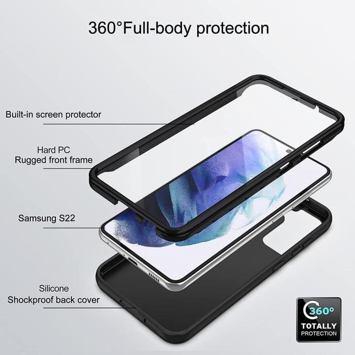 Coque de Protection - BOOLING - Samsung Galaxy S22 - 360° Anti-Rayures - Silicone + PET - Noir