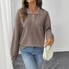 Women's Fashion Pullover Top Color V-Neck Long Sleeve Sweatshirt