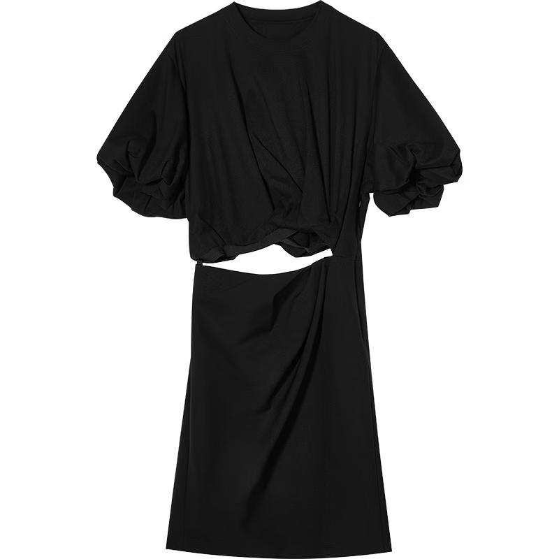 

JNBY Women s Round Neck Cloud Puff Sleeve Midi Dress M