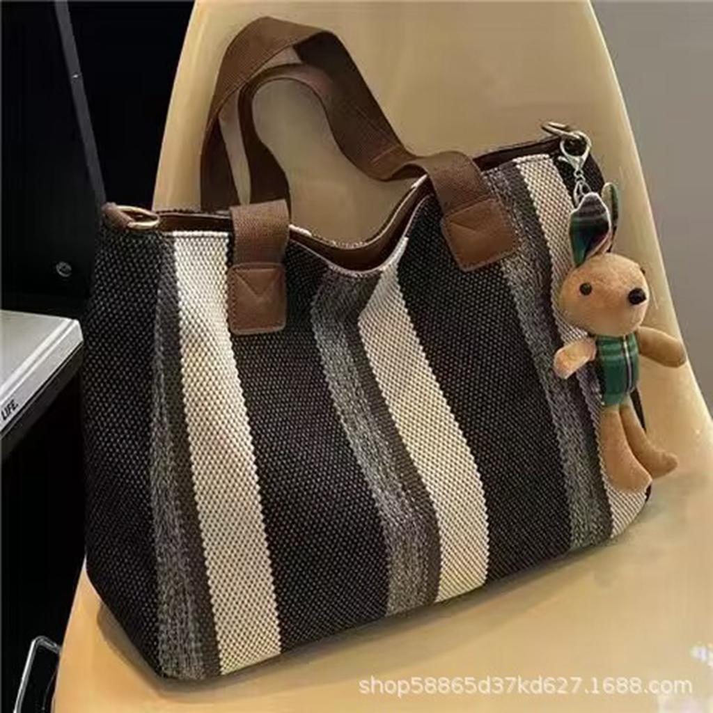 Large Capacity Striped Shoulder Bag Fashion Casual Handbag Stylish Tote Messenger Bag.