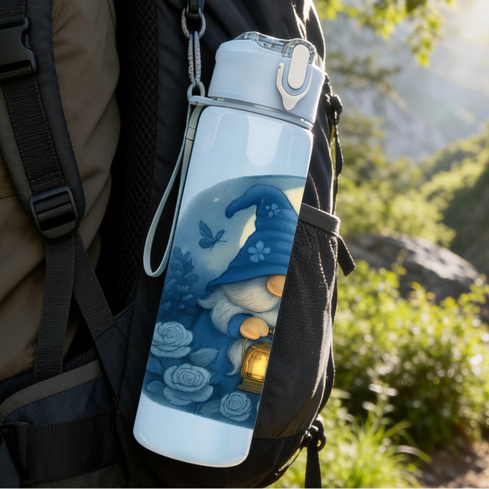 1PC Blue Gnome Bat Moon Art 750ml Color Plastic Sports Water Bottle Leakproof Flip Straw Lid Suitable for Sports Office Home Use