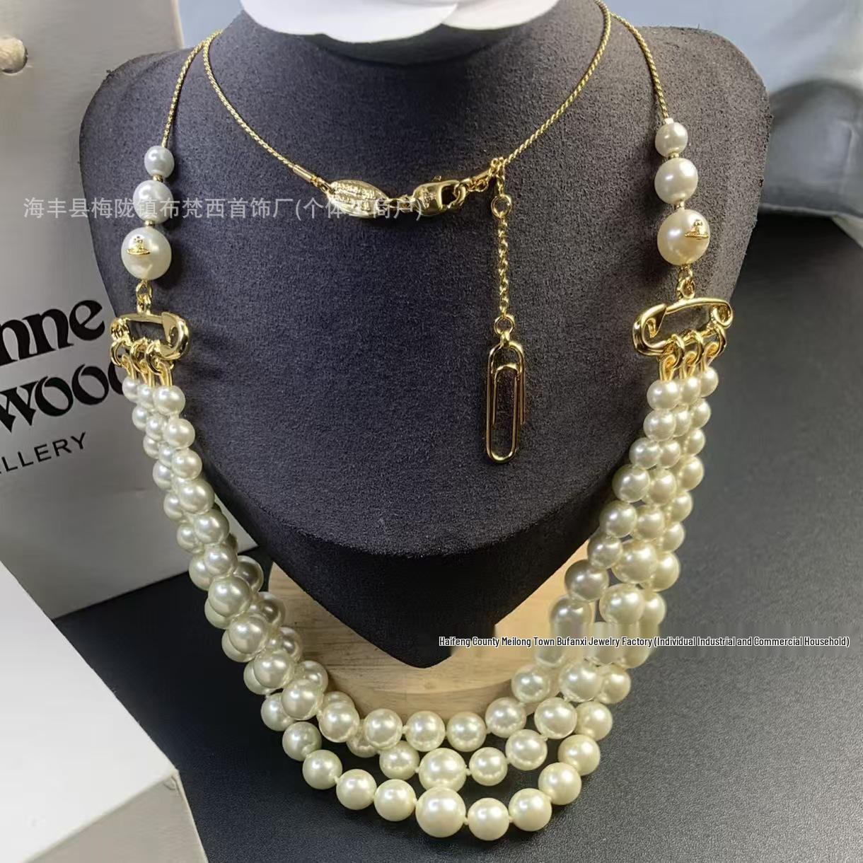 Роскошное многослойное жемчужное ожерелье-свитер  Императрица-вдова  - Элегантный женский модный аксессуар в европейско-американском стиле