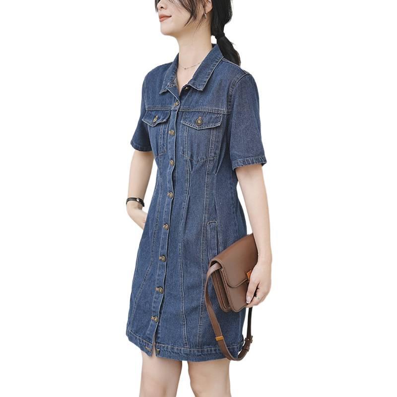 Women's French Retro Polo Dress - Summer 2026 High-End, Waist-Cinched, Slimming Denim Style