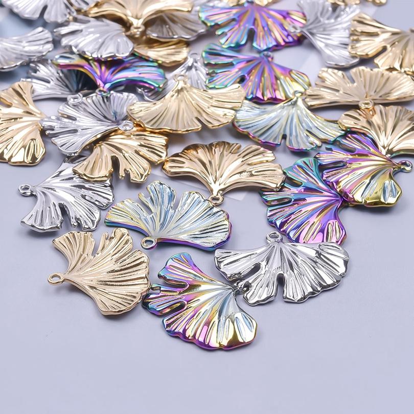 5pcs Plant Charm Ear Of Wheat Tree Leaf Stainless Steel Pendants For Jewelry Making Supplies Ginkgo Leaf DIY Earrings Bracelets