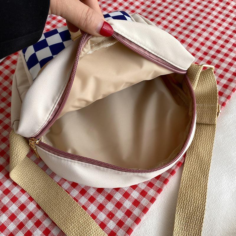 Women's Bag Plaid Nylon Cloth Small Square Bag New Women's Bag Trend Sweet Contrasting Color Shoulder Messenger Bag