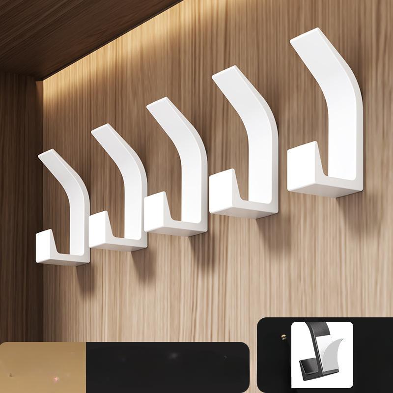No Drilling Double Hook Black White Towel Hook For Bathroom Clothes Coat Hook Bedroom Robe Hook Livingroom Kitchen Accessories