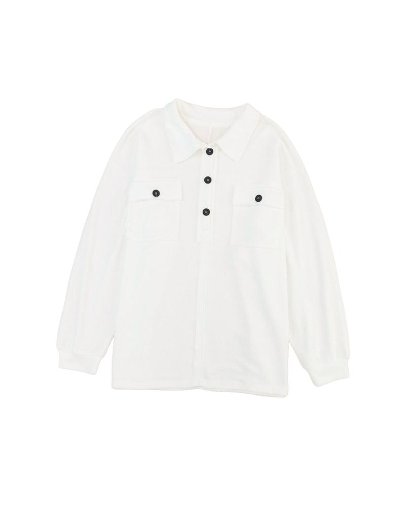 Azura Exchange White Plus Size Long Sleeve Flap Pocket Henley Top