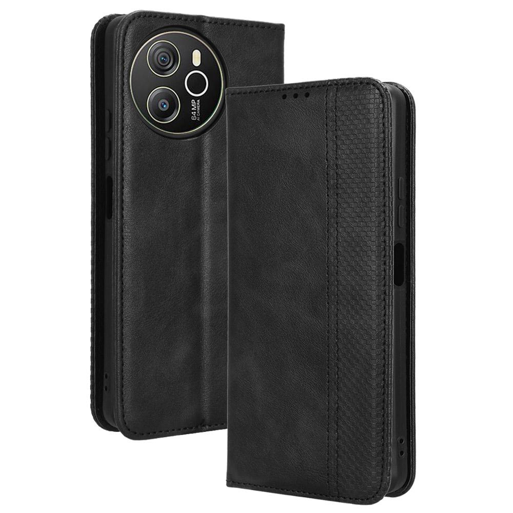 

Для Blackview Shark 8/Oscal Tiger 12 Чехол Кожаный Ретро Чехол для Телефона Магнитная Застежка Black
