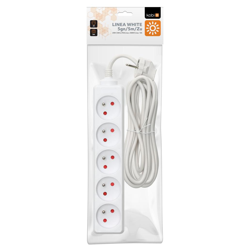 Home extension cord, 5 sockets, 5 , with grounding, white