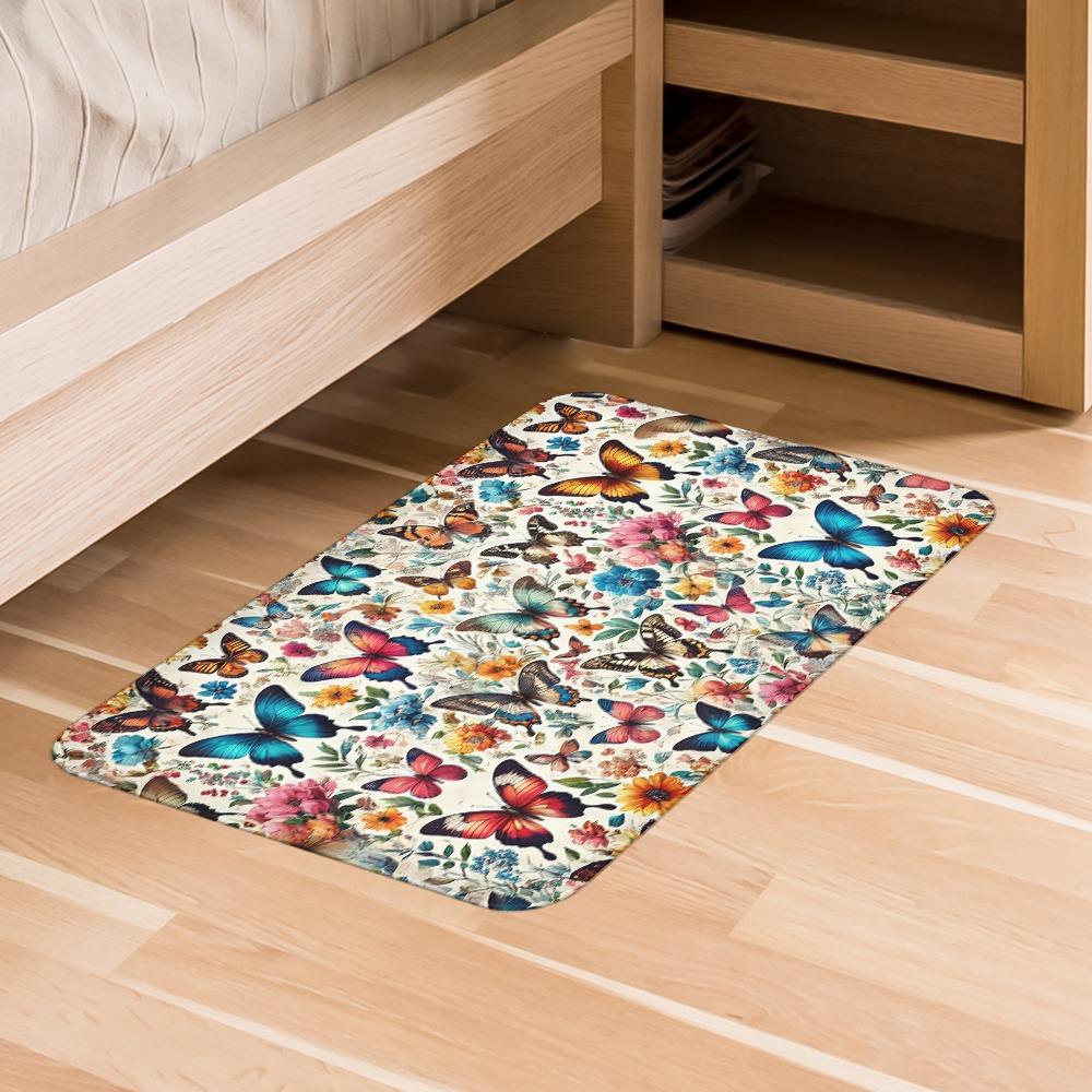 

1PC Butterfly Pattern Kitchen Rugs Non-Slip Door Mats Pop design Bathroom Rug Bath Mat Carpet for Home Sink Laundry Decor 40cm x 60cm