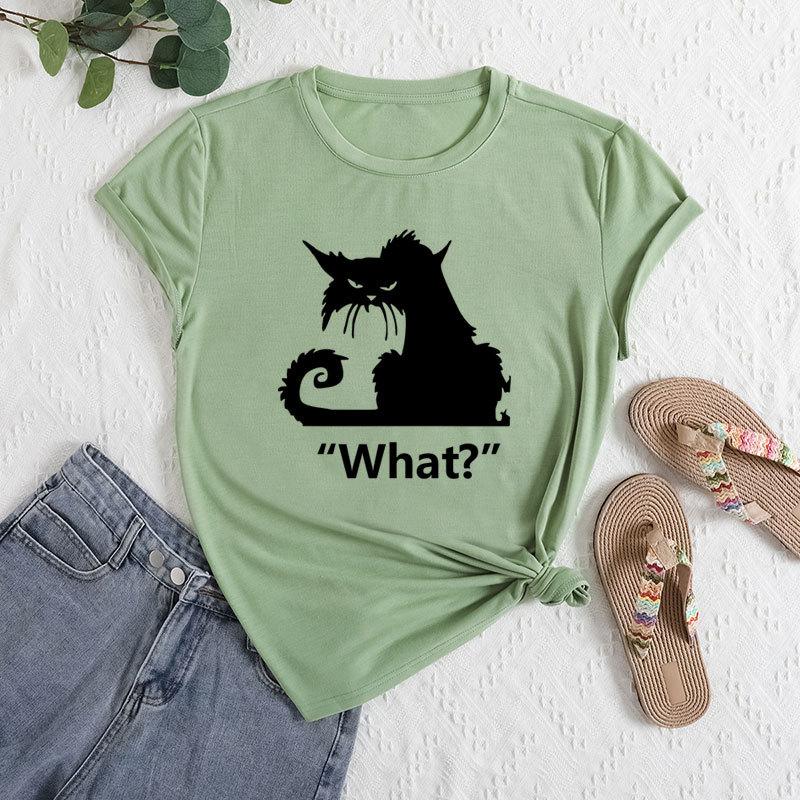 Summer Women's Cat Print Round Neck Loose Casual Pure Cotton Short Sleeved T-shirts Women's