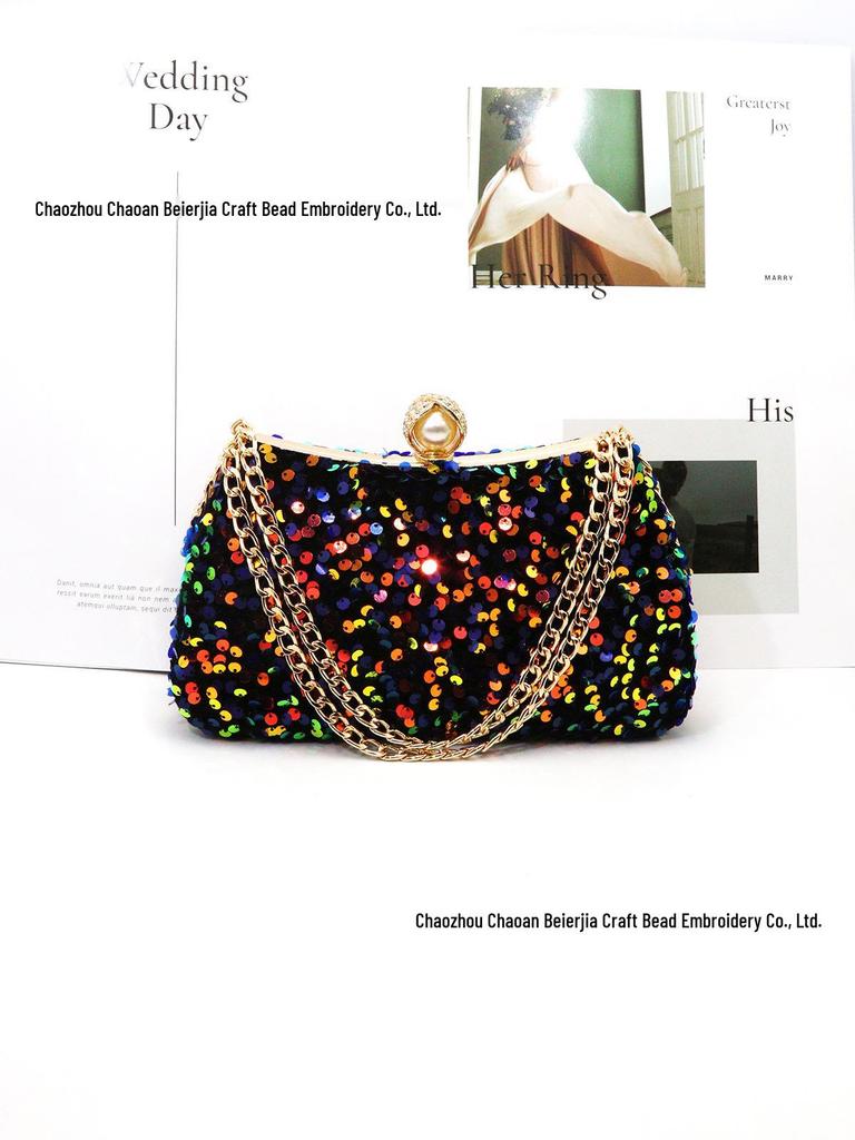 Pearl Sequin Crossbody Bag: Elegant European & American Style, Double Chain, Solid Color, Luxury Shoulder Evening Accessory