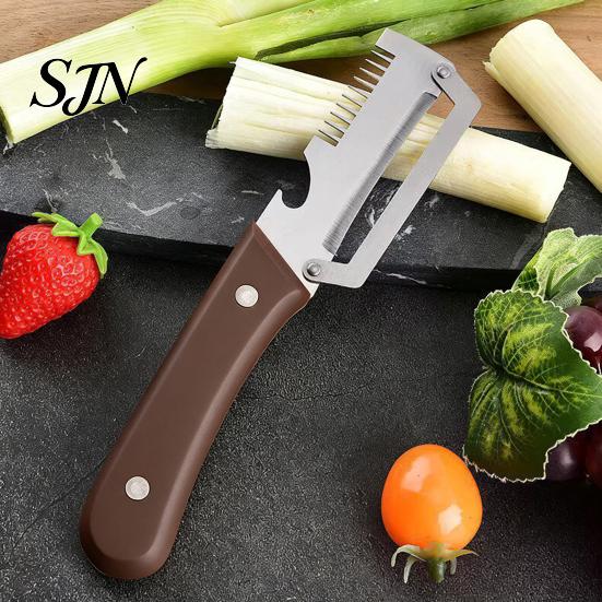 Sharp Kitchen Peeler Vegetable with Handle, 3-in-1 Stainless Steel Peeler, Scallion Shredder Efficient Fruit And Bottle Opener, Multi-Functional