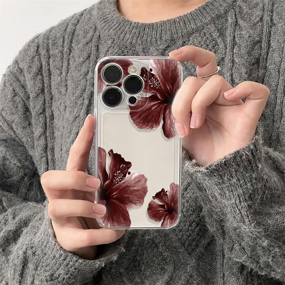 Dark Red Lily Pattern Phone Case Suitable for iPhone 17 Air 16 15 14 13 12 11 Pro Max 14 Plus Anti Drop Anti Shock Back Cover
