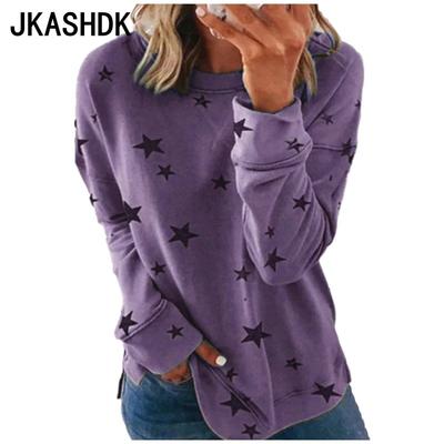 Women's Fashion Casual Spring Fall Star Print Long Sleeve O-Neck Blouses & Shirts