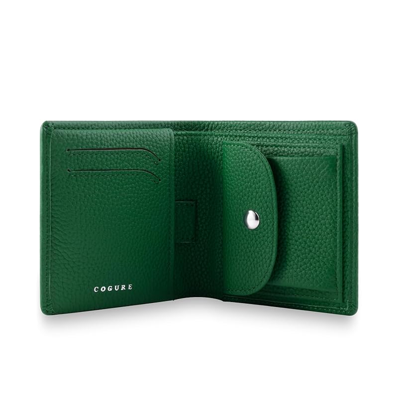 

[COGURE] Kogre wallet bi-fold mini wallet genuine leather shrink calf leather wallet coin purse card holder unisex with gift box COPM07-Green green
