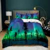 Aurora Borealis Duvet Cover King Queen Pale Weather Over The Hills with Waterfall Creek Nature Landscape Polyester Bedding Set