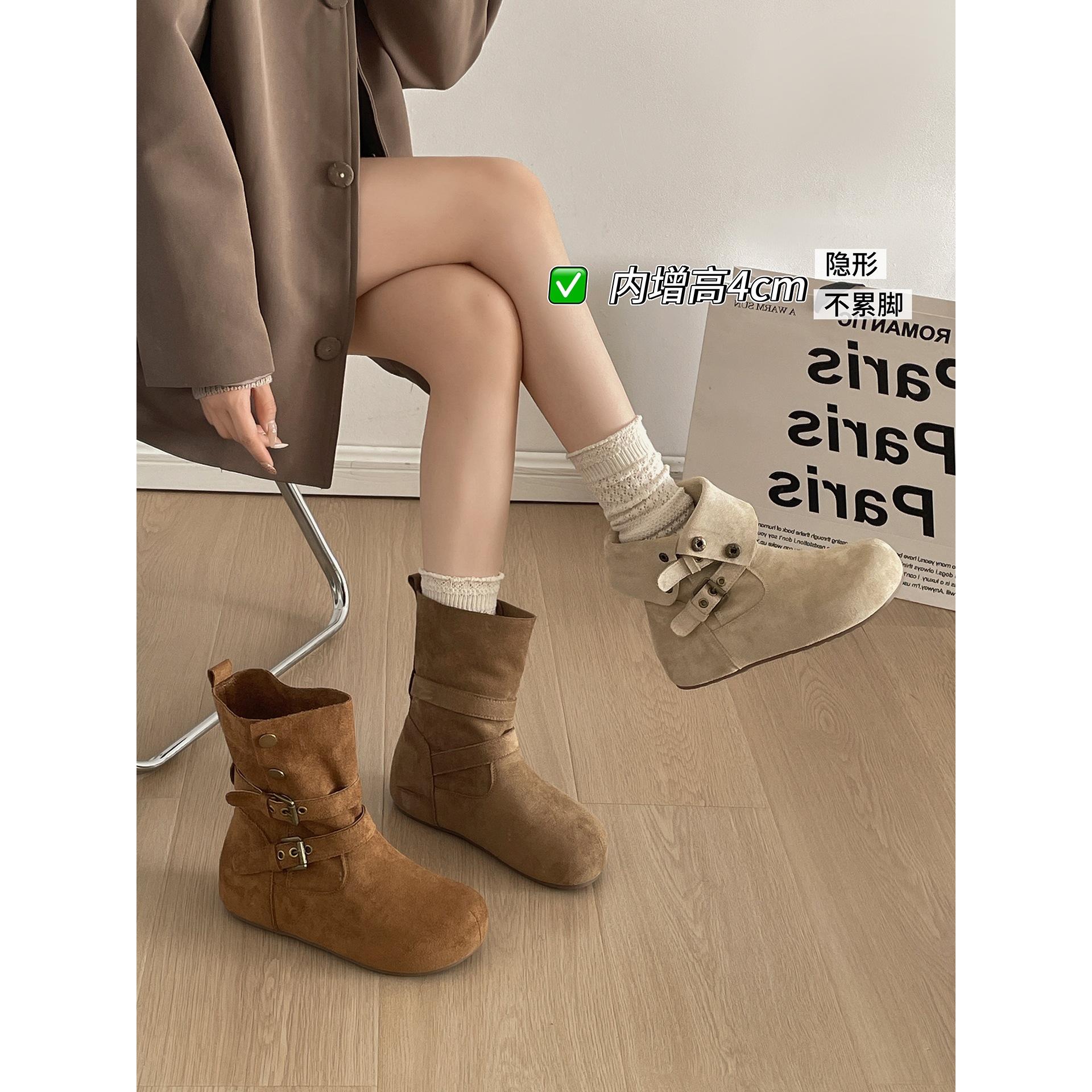 Retro brown platform boots women s autumn skirt looking thin and heightening Birkenstock short boots 35