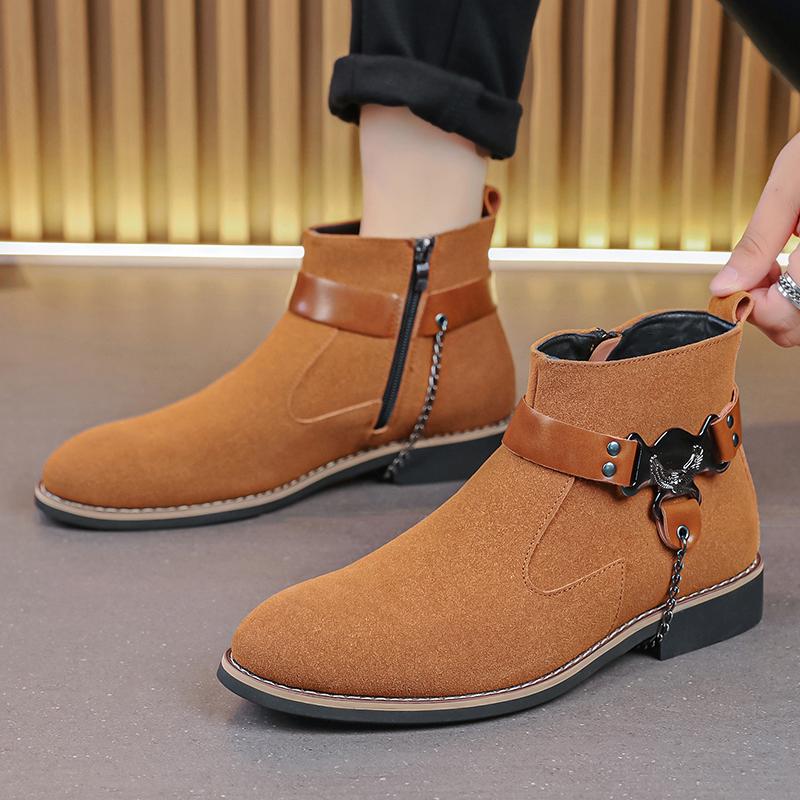 

High Tops New Winter Fashion Black Brown Metal Chain Ankle Boots For Men s Casual Luxury Brand Designer Shoes Zapatos Hombre 38